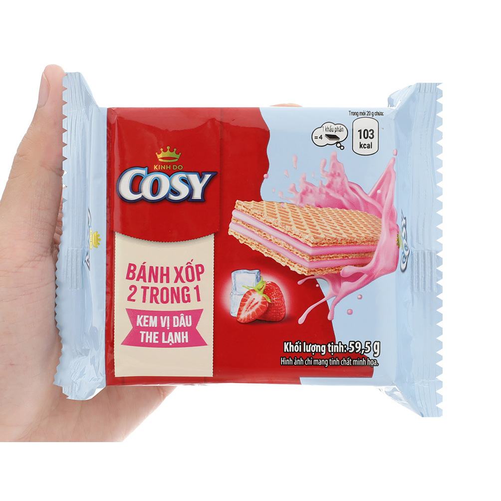 Combo 5 Bánh Xốp Cosy 2 trong 1 – Kem Vị Dâu The Lạnh, gói 59.5g