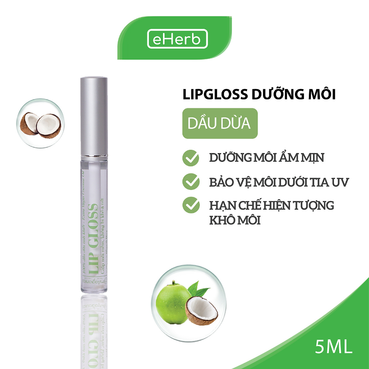 Lipgloss dưỡng môi Dầu dừa MILAGANICS 5ml