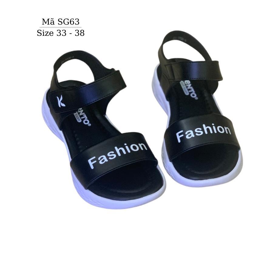 Sandal bé gái màu đen quai ngang kiểu dán êm nhẹ phong cách Hàn Quốc cho học sinh nữ 8 - 15 tuổi SG63