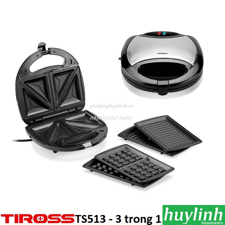 Máy nướng bánh sandwich, hotdog, waffle Tiross TS513 - 3 trong 1 - 750W - Hàng chính hãng