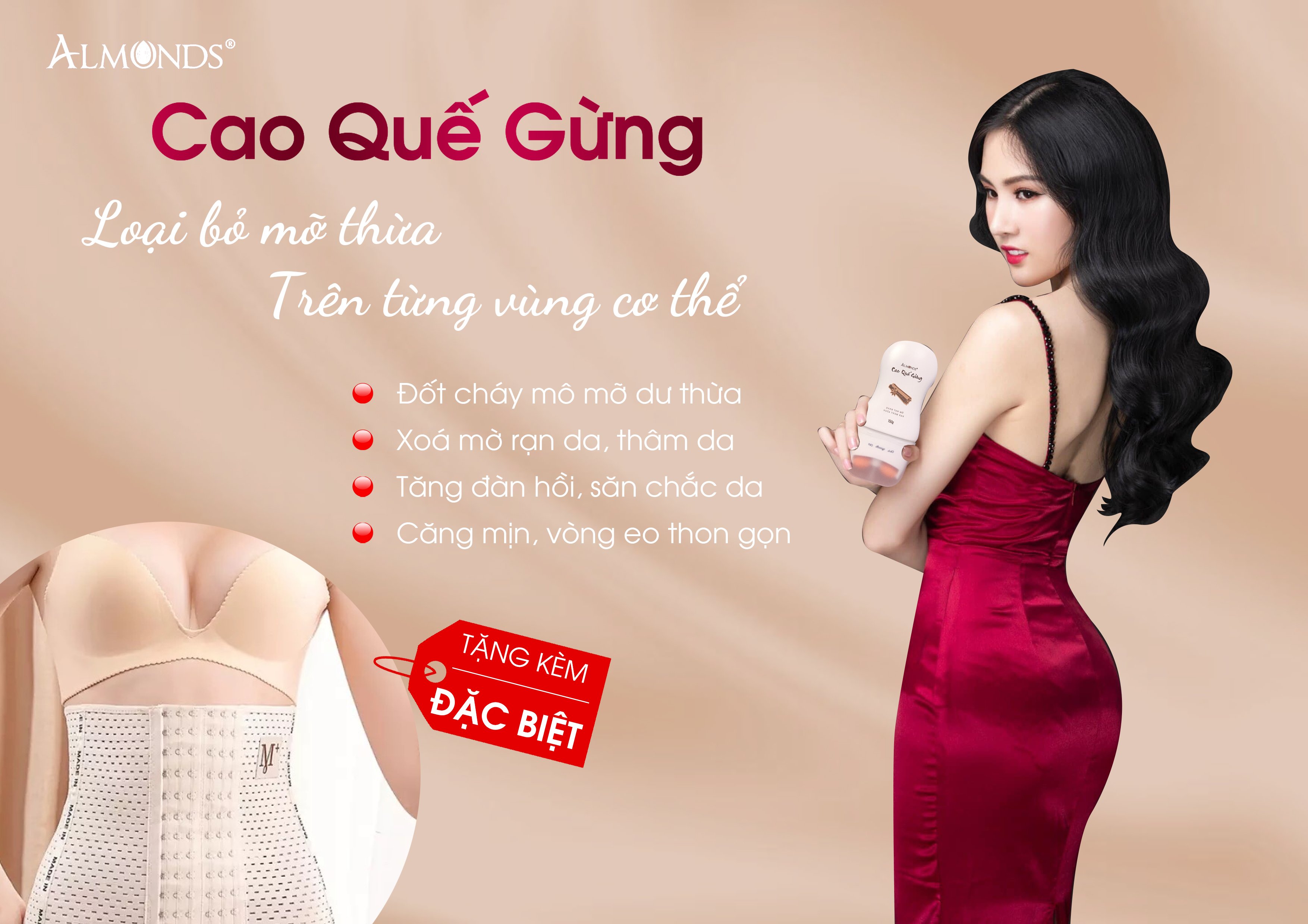 Cao quế rừng tan mỡ bụng Almonds 150g- tặng đai nịt bụng