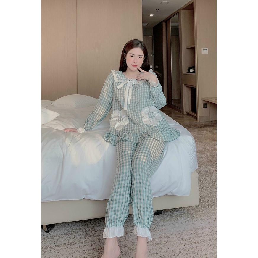 Bộ đồ bầu và sau sinh caro tiểu thư túi hoa có video và ảnh cận chất vải