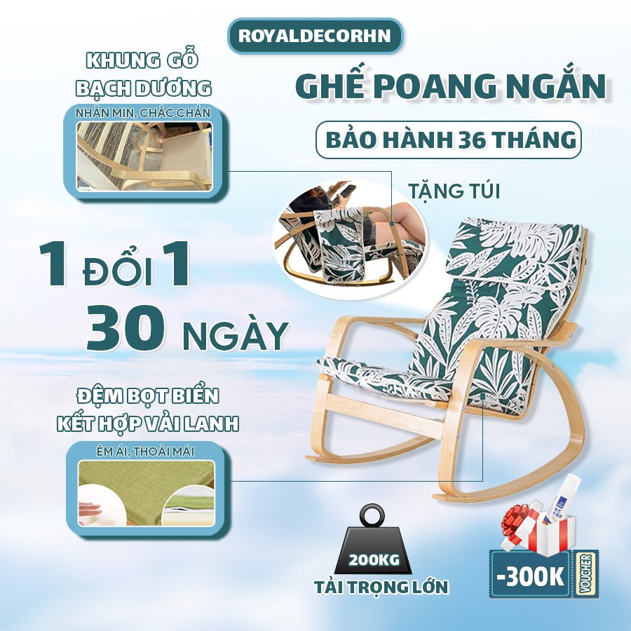 Ghế Thư Giãn Bập Bênh Có Tay Vịn, Ghế Poang ngồi nghỉ ngơi đọc sách