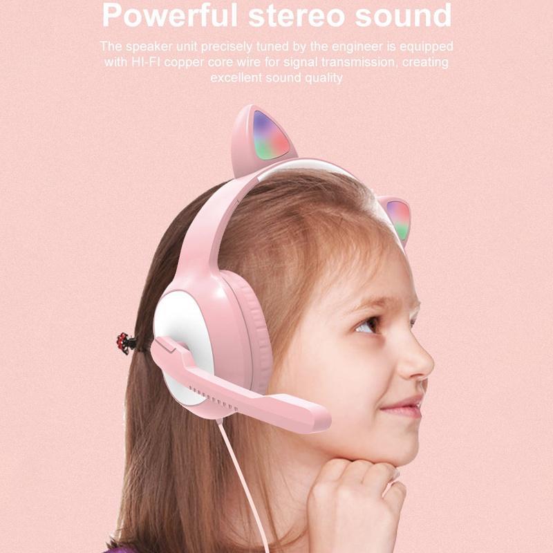 Tai Nghe Chụp Tai G19 Có Dây Hình Tai Mèo Kèm Mic RGB Cổng 3.5mm Cho PC Laptop