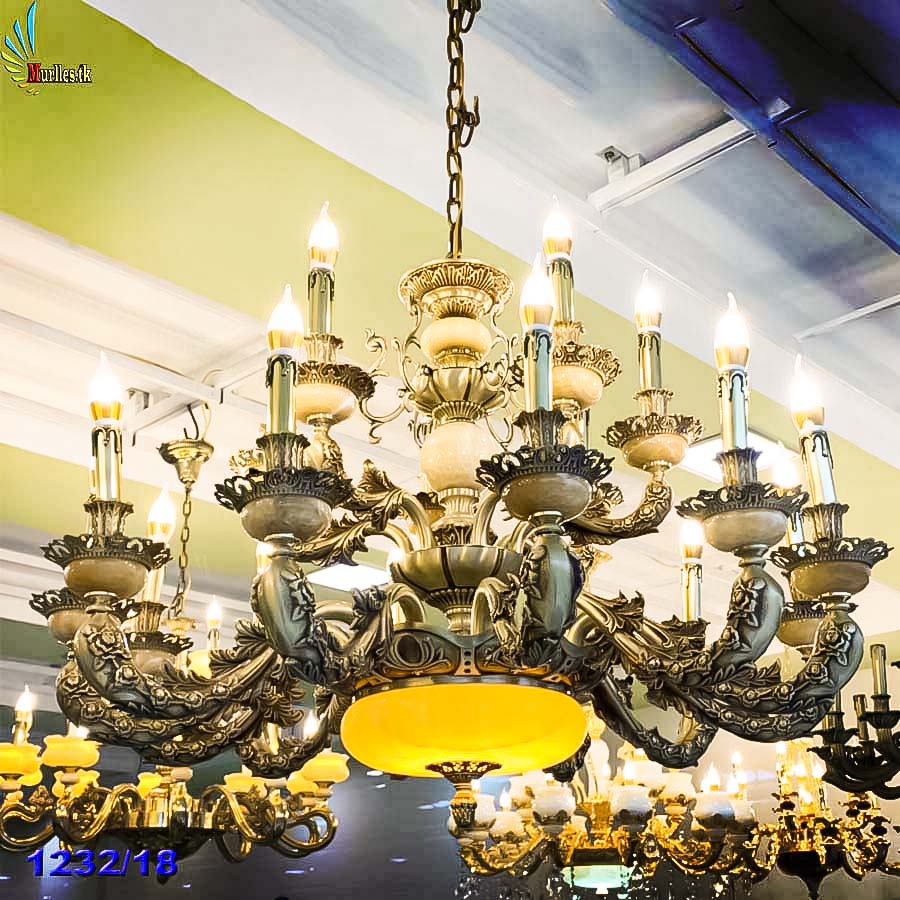 Đèn chùm đồng nguyên chất, bát đá vàng dẫn sáng 18 bóng 1232 hoa tiết tinh xảo, đèn chùm tân cổ điển kiểu dáng sang trọng tinh tế tạo điểm nhấn đắt giá cho mọi công trình