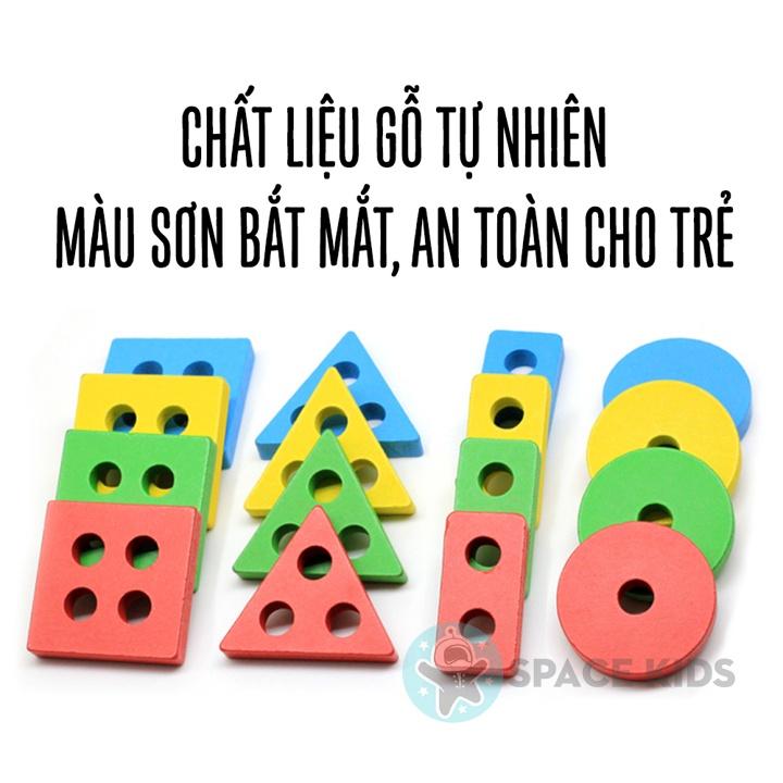 Đồ chơi gỗ cho bé Tháp thả hình khối 4 cột cho bé (4 hình khối cơ bản)