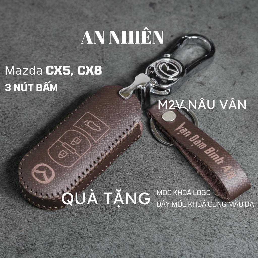 Bao da dành cho bọc ốp chìa khoá xe ô tô Mazda CX5, CX8 3 nút bấm da bò nhiều màu khâu thủ công Mazda2CX