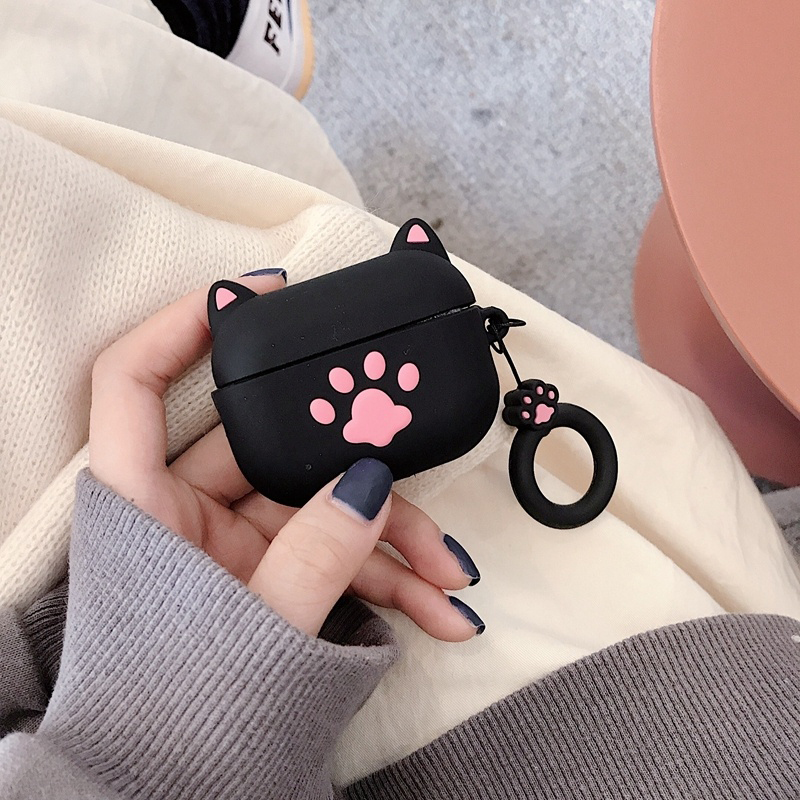 Hộp bảo vệ Airpods Pro case tai mèo đen kèm móc treo