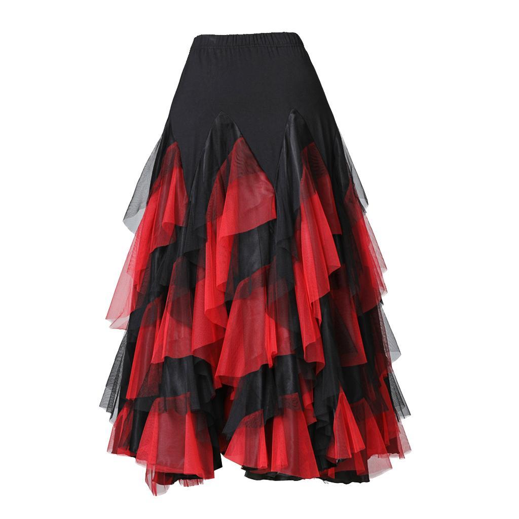 Flamenco Ballroom Waltz Dance  Skirt Womens Modern Costumes Black Red