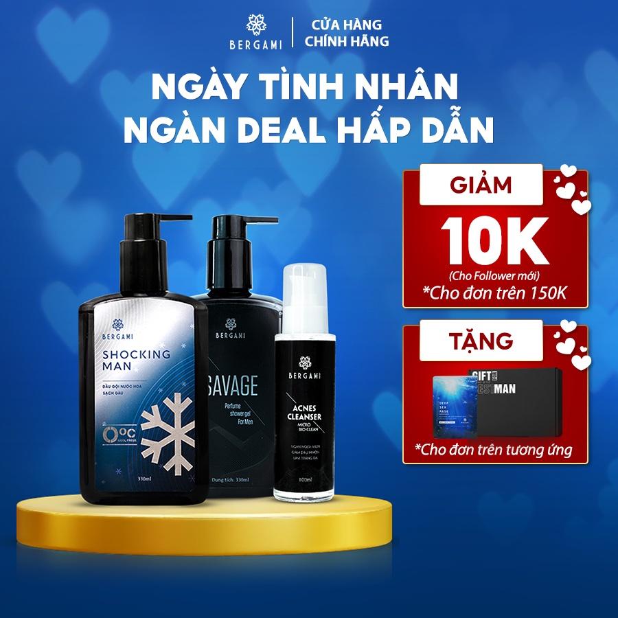 Bộ Quà Tặng Nam, Sữa tắm nước hoa Nam 330ml & Dầu gội hương nước hoa 330ml & Sữa rửa mặt Bergami 100ml