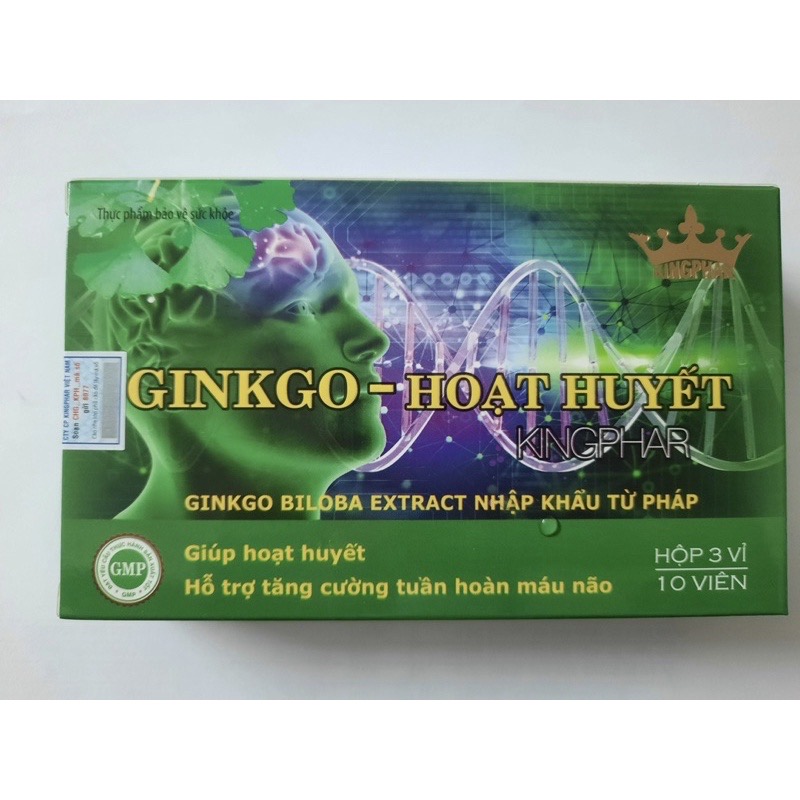 Viên uống Ginkgo - Hoạt huyết Kingphar , hộp 30v, tăng cường tuần hoàn não