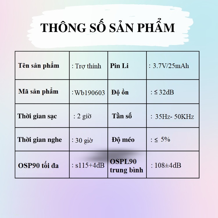 Tai Nghe Trợ Thính Không Dây WB190603 - Công Nghệ Kỹ Thuật Số Mới Xử Lý Âm Thanh Đầu Vào Tốt, Chống Nhiễu, Thời Gian Dùng Được 30 Giờ