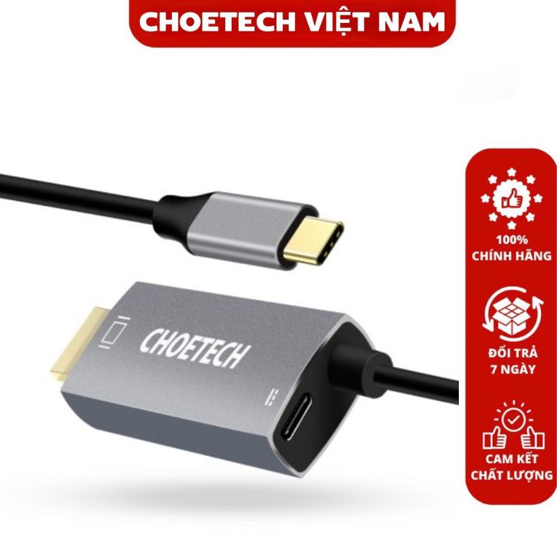 Hub chuyển từ Type C sang HDMI+ PD 60W dài 1.8M Choetech XCH-M180GY (Hàng chính hãng)