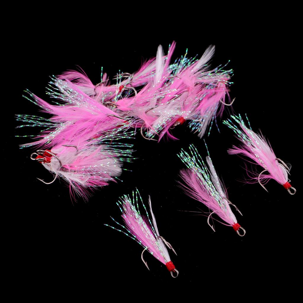 20pcs Feather Fishing Hooks Treble Barbed Squid Fly Tying Lures Baits