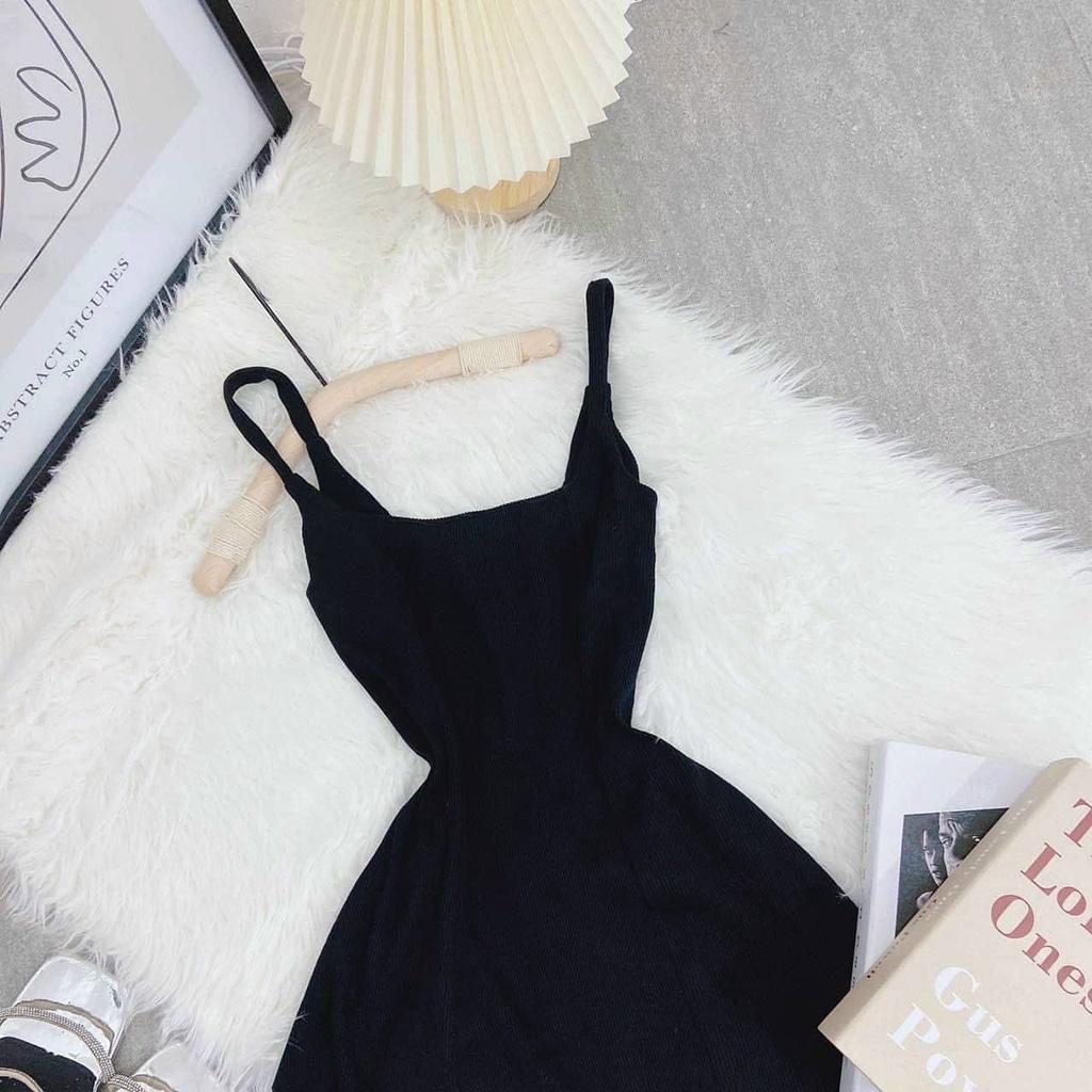 Đầm ngắn xòe đen 2 dây basic ôm body tôn dáng