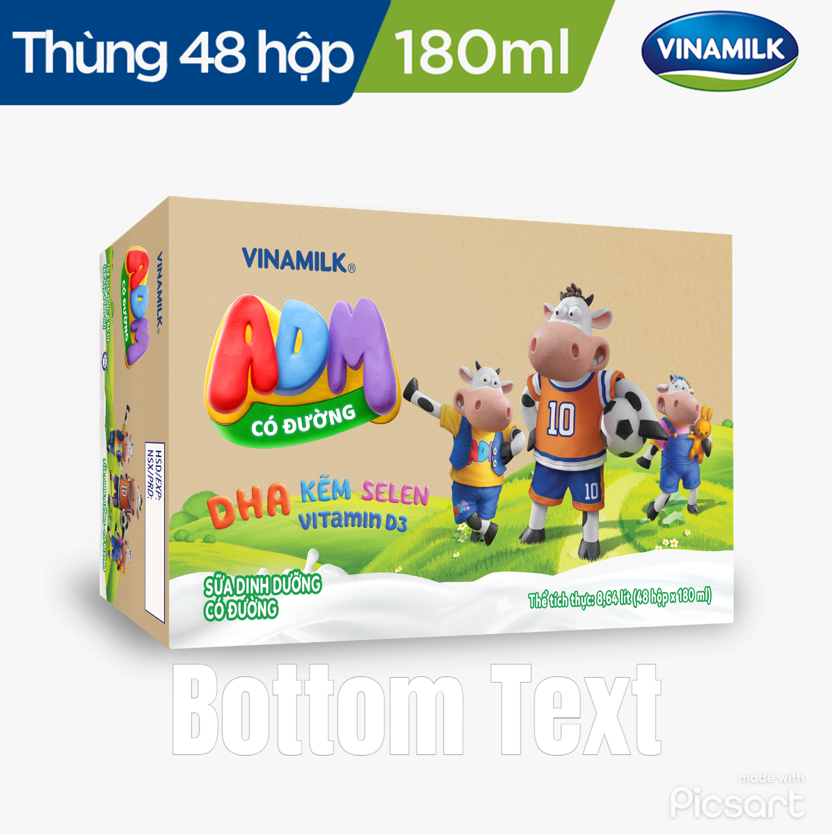 Sữa dinh dưỡng Có Đường Vinamilk ADM - Thùng 48 hộp 180ml