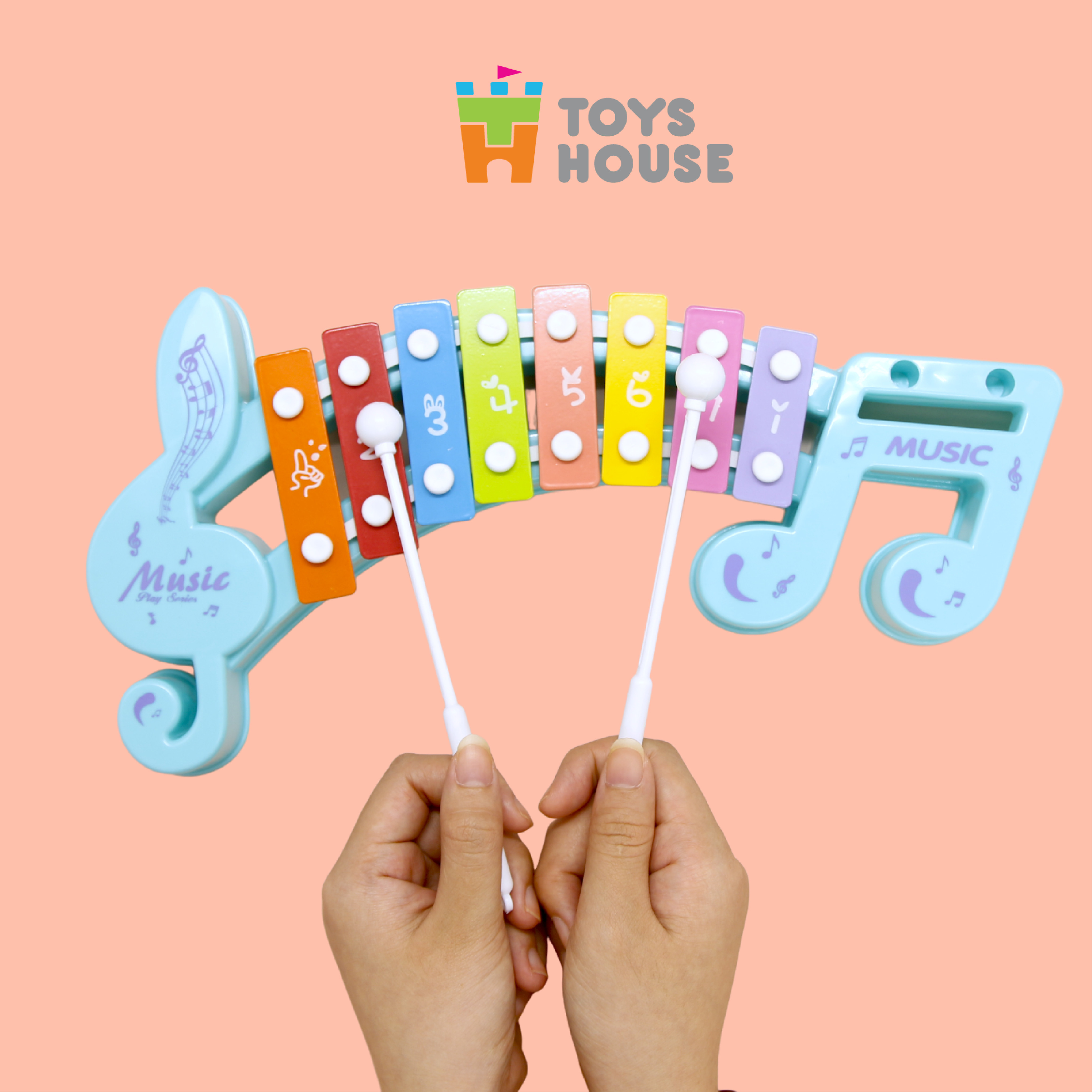Đồ chơi đàn gõ Xylophone cho bé 8 phím hình nốt nhạc - Đồ chơi âm nhạc cho bé Toyshouse 683-2