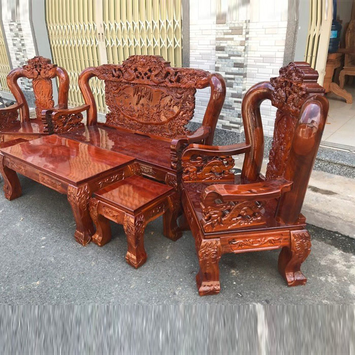 Bộ bàn ghế Juno Sofa Chất Lượng phòng khách bát tiên tay 12 gỗ tràm