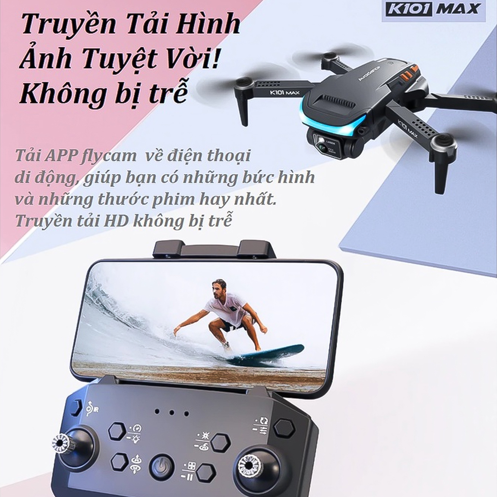 Máy Bay Điều Khiển Từ Xa Vinetteam Flycam K101 Max Camera Kép Quadcopter UAV Với Bản Nâng Cấp 720P/1080P/4K HD FPV GPS WiFi Cảm Biến Chướng Ngại Vật Chất Hơn F11 Pro 4k, Mavic 2 Pro, l900 Pro - Hàng Chính Hãng