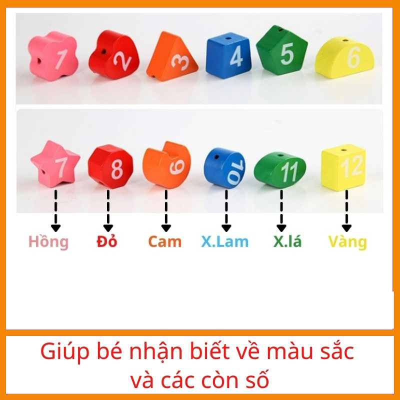 Đồ chơi cho bé đồng hồ gỗ xâu hạt giúp phát triển kỹ năng cho bé