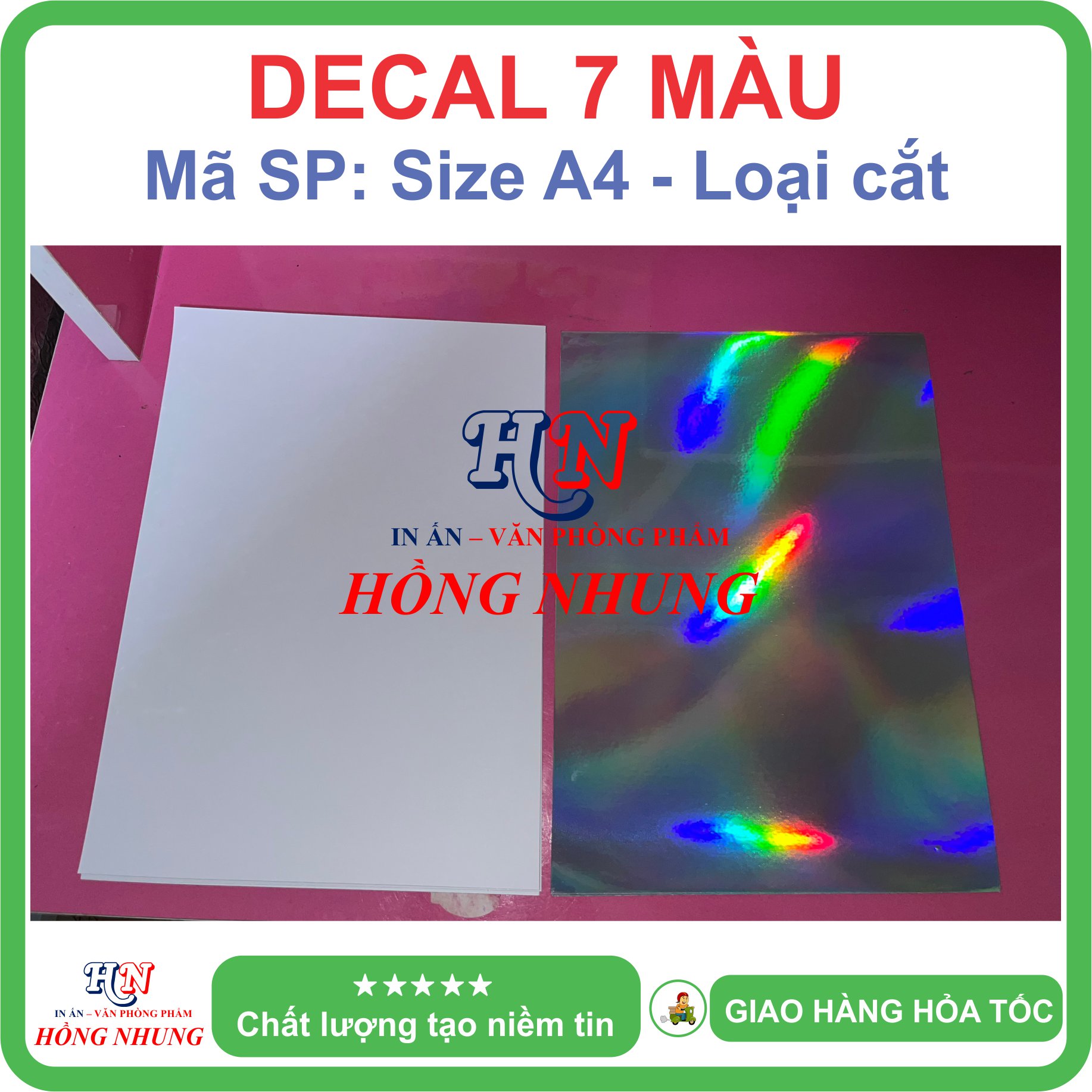 Xấp 50 Tờ Decal phản quang 7 màu A4 - Giúp Bạn In Ấn Tem Nhãn sắc nét và chuyên nghiệp
