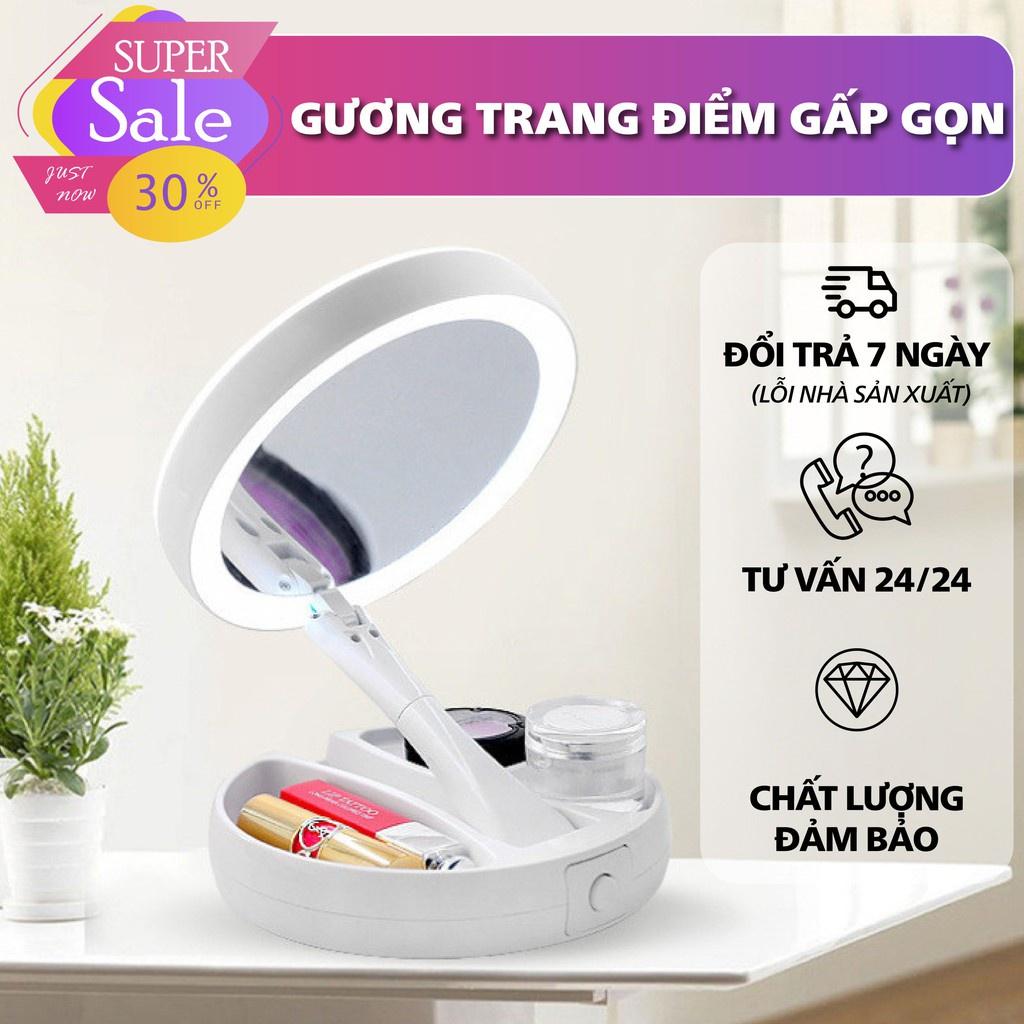 Gương Trang Điểm Gấp Gọn Sang Trọng Để Bàn Có Đèn LED