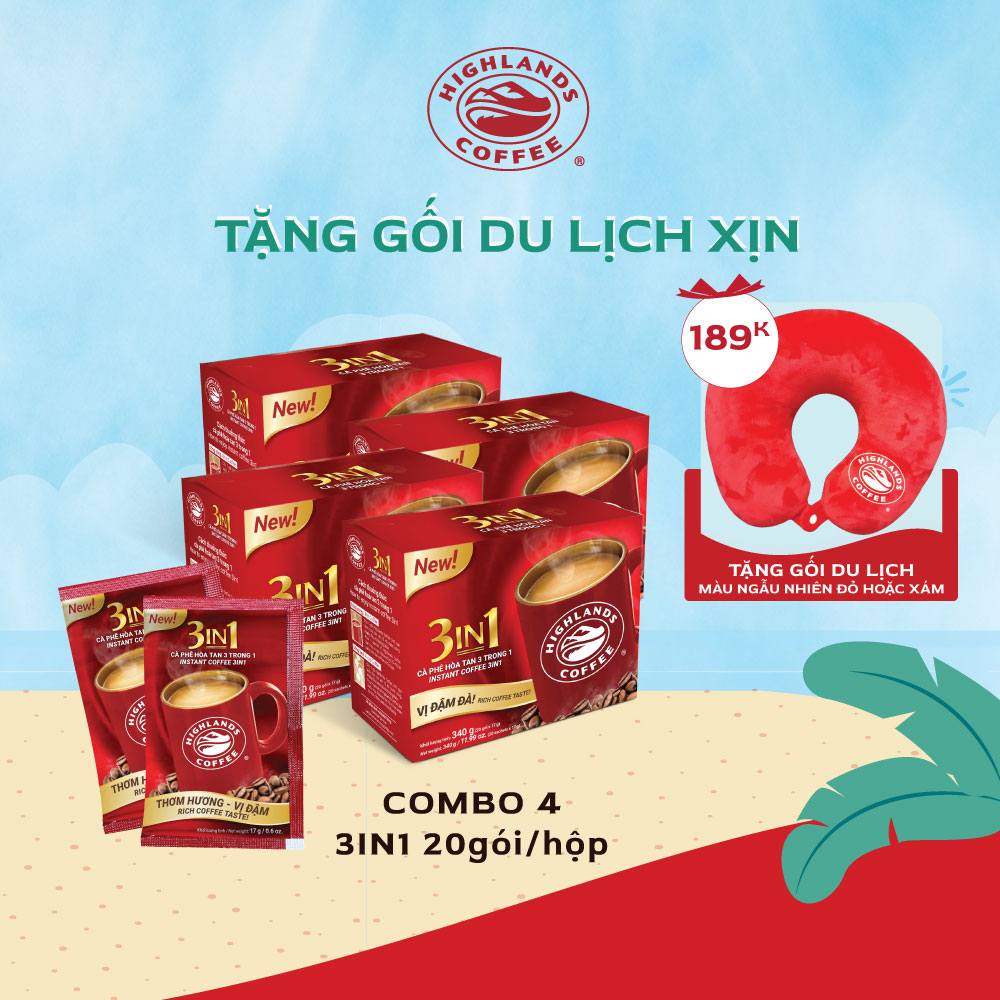 [ Combo kèm GỐI VĂN PHÒNG 189K] Combo 4 Hộp Cà phê sữa hoà tan (20 Gói x 17g)