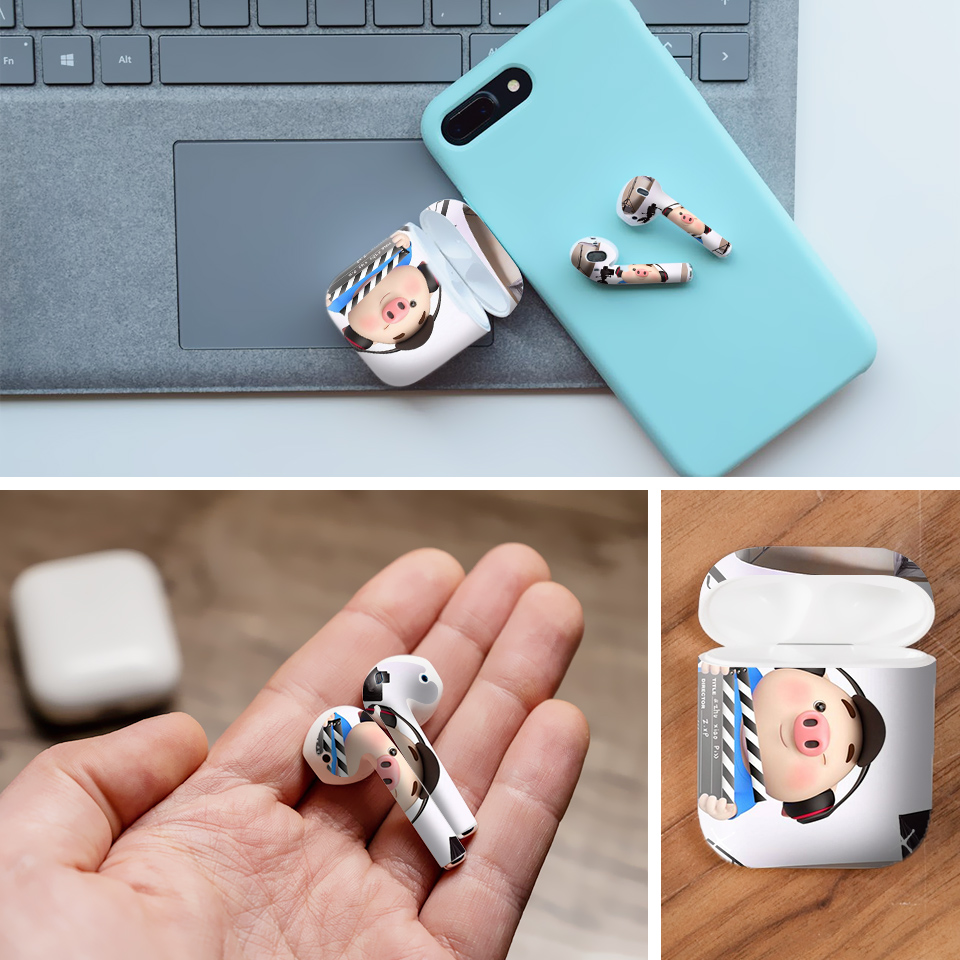 Miếng dán skin chống bẩn cho tai nghe AirPods in hình Heo con dễ thương - HEO2k19 - 110 (bản không dây 1 và 2)