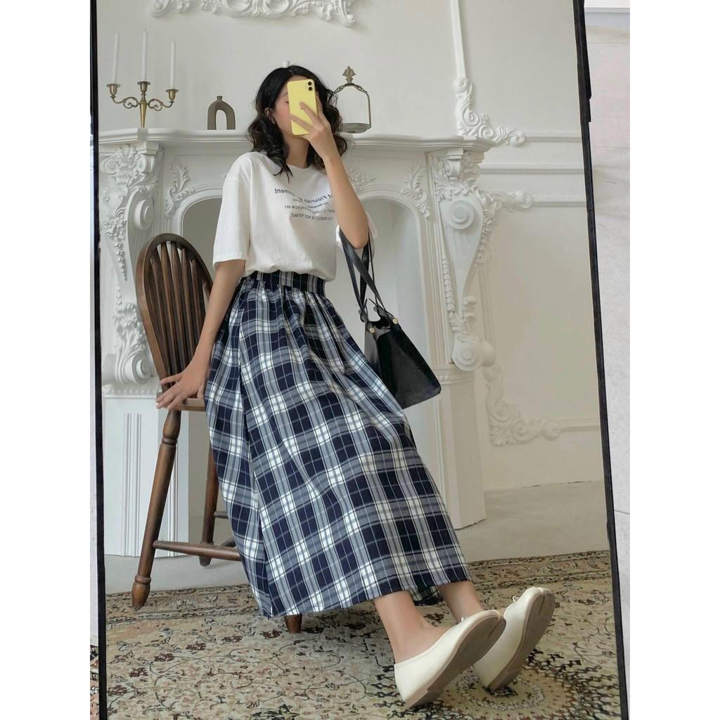 JULIA/ chân váy kẻ to xanh Vni 2106