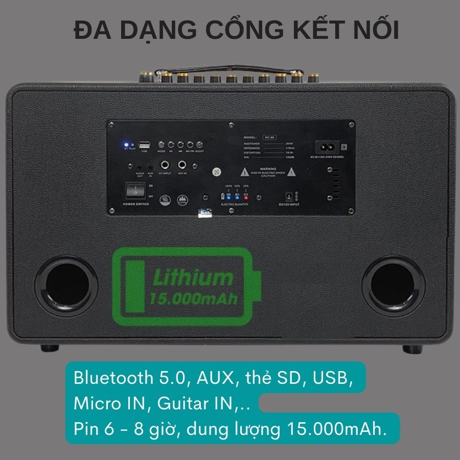 Loa kéo KCBOX S9 - Loa di động xách tay thùng gỗ bọc da, công suất 600W kết nối bluetooth 5.0 tặng kèm micro chống hú - Hàng nhập khẩu