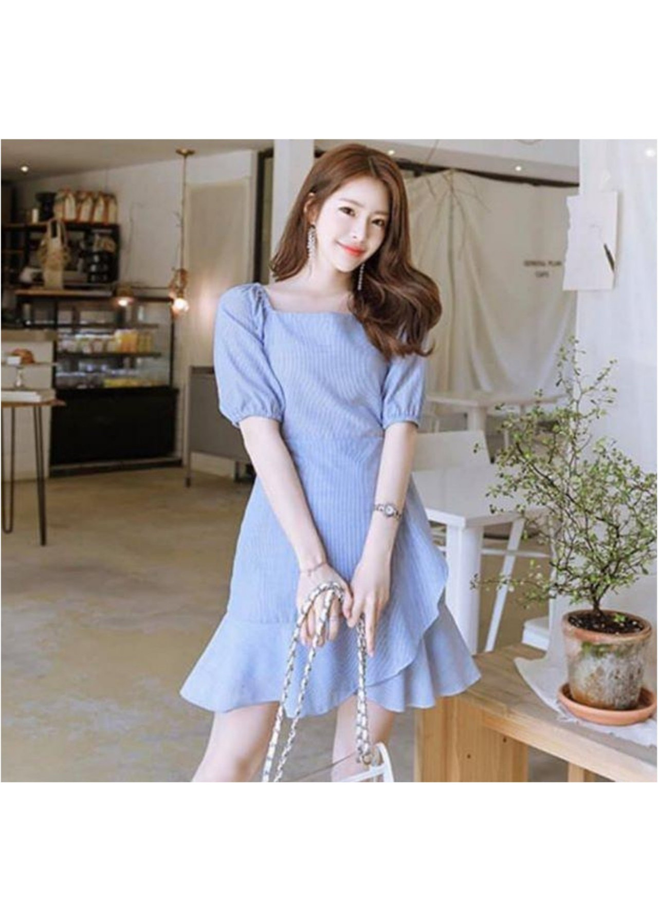 Đầm xòe sọc kẻ cổ u xinh xinh GD1113