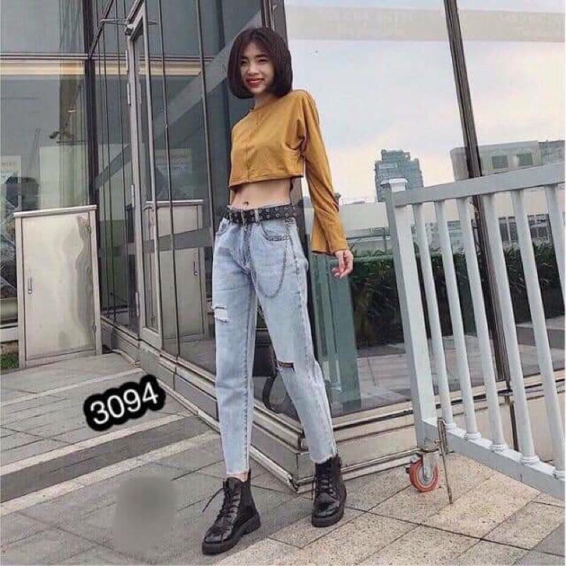 Quần baggy jean 3094 rách cơ bản, form chuẩn xịn logo mickey, kèm ảnh thật