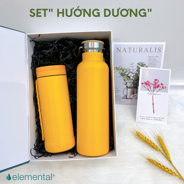 [Quà tặng cao cấp-Thương hiệu Mỹ] Bình giữ nhiệt cao cấp Elemental, set hộp quà Hướng Dương, quà tặng dành cho bạn bè