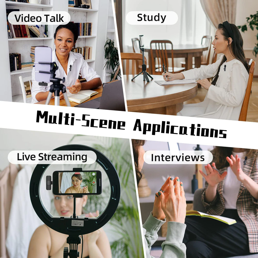 Mic thu âm chống ồn Lavalier cho điện thoại cài áo không dây, microphone livestream, khử tiếng ồn lọc âm, quay video, phỏng vấn, học tập, hàng chính hãng