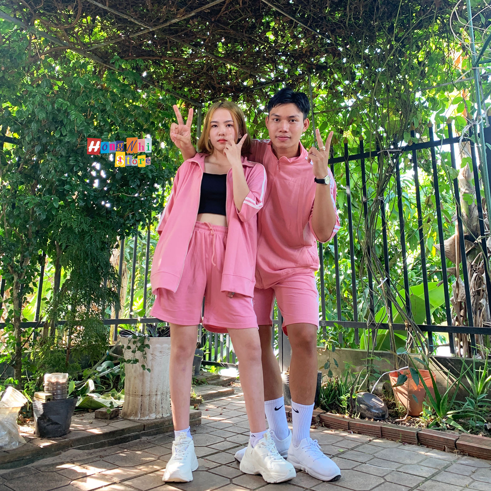 Set Bộ Thể Thao Oversize Ulzzang Unisex Áo Khoác Tay Ngắn Quần Short Màu Hồng Cao Cấp - MM