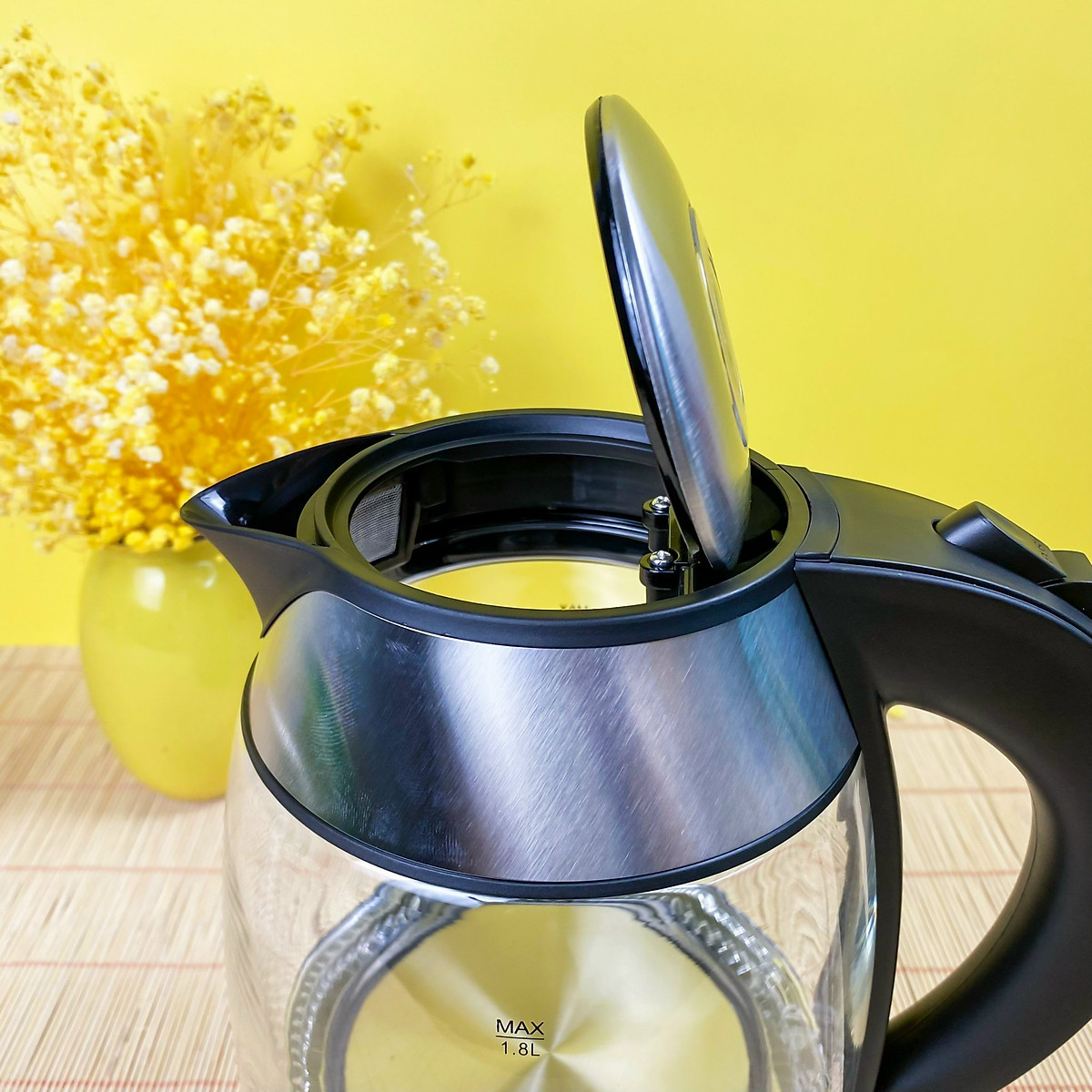 Ấm đun siêu tốc Lock&amp;Lock thân bình thủy tinh dung tích 1.8L công suất 1850W EJK418SLV - Hàng chính hãng