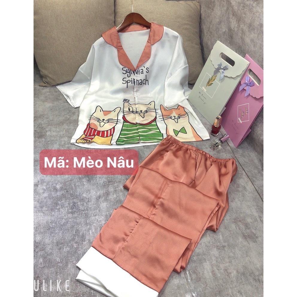 Bộ Lụa Satin Tay Cộc Quần Dài Siêu Hot