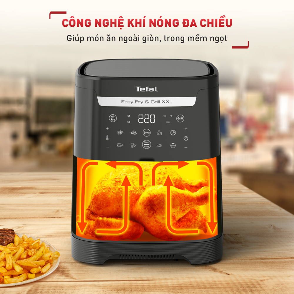 Nồi chiên không dầu Tefal 2in1 Easy Fry &amp; Grill 6.5L  XXL EY801815 - Hàng chính hãng