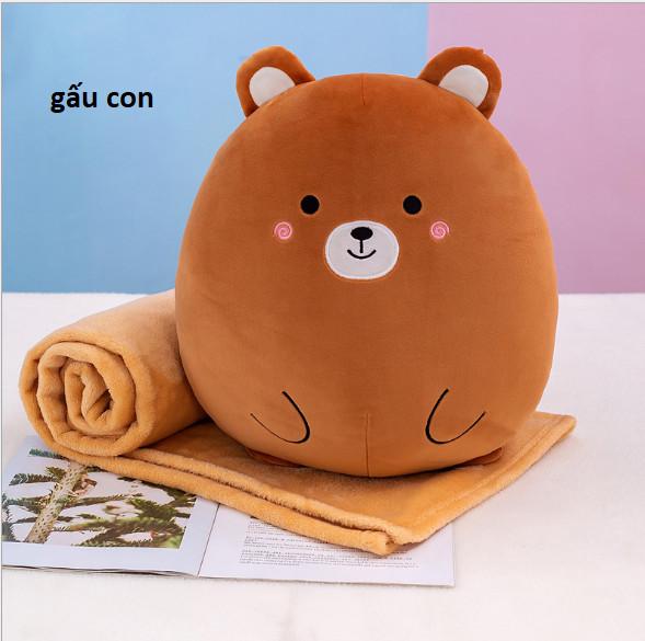 Gối mền tròn cute 3 trong 1 chât nỉ nhung cực mịn, hàng loại 1, bộ chăn gối văn phòng, gấu bông kèm mền GM80-Tron - Heo con