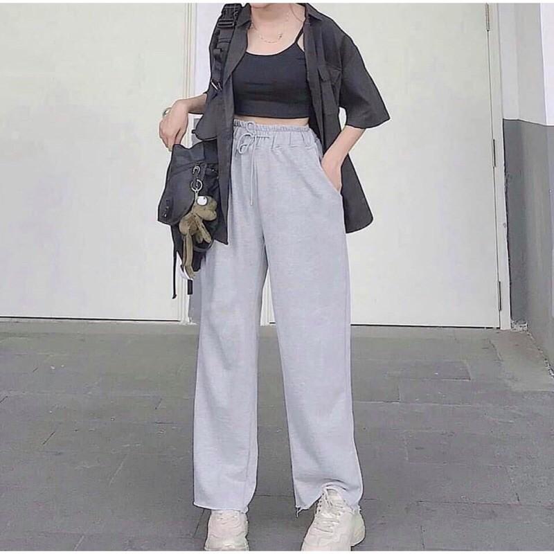 Quần Jogger Nỉ Ống Rộng ULzzang Nữ Culottes Suông Nữ