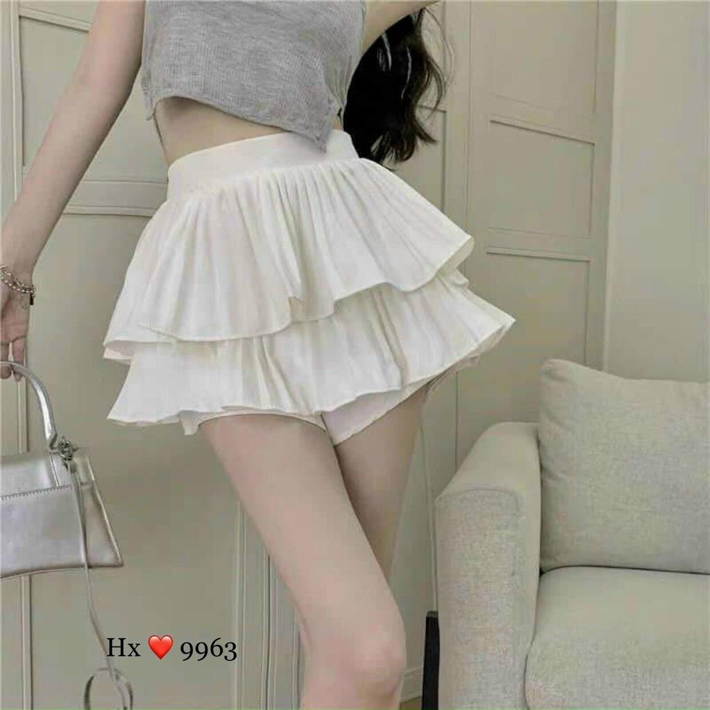 Chân Váy Tầng Xếp Ly Xòe Dáng Ngắn 2 Tầng Lưng Cạp Cao hách dáng
