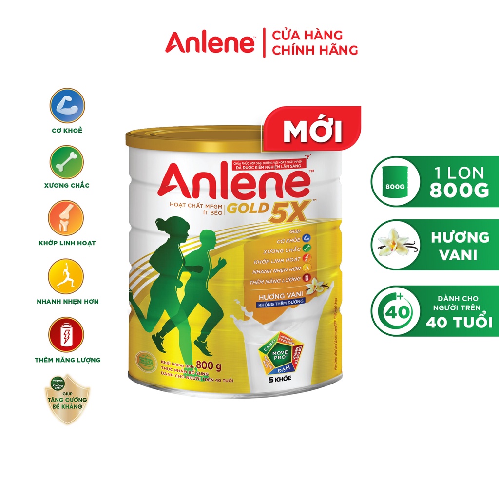 Combo 3 lon Sữa Bột Anlene Gold 5X Hương Vanilla (Hộp Thiếc 800g)
