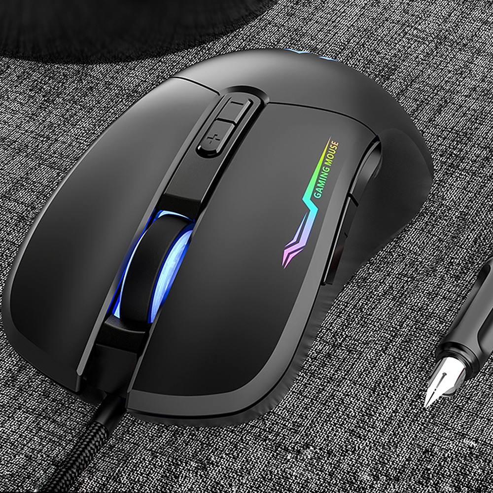 Chuột Chơi Game Có Dây 3200DPI 4 Mức DPI Có Thể Điều Chỉnh 7 Nút Nhấn, Màu Đen Sáng