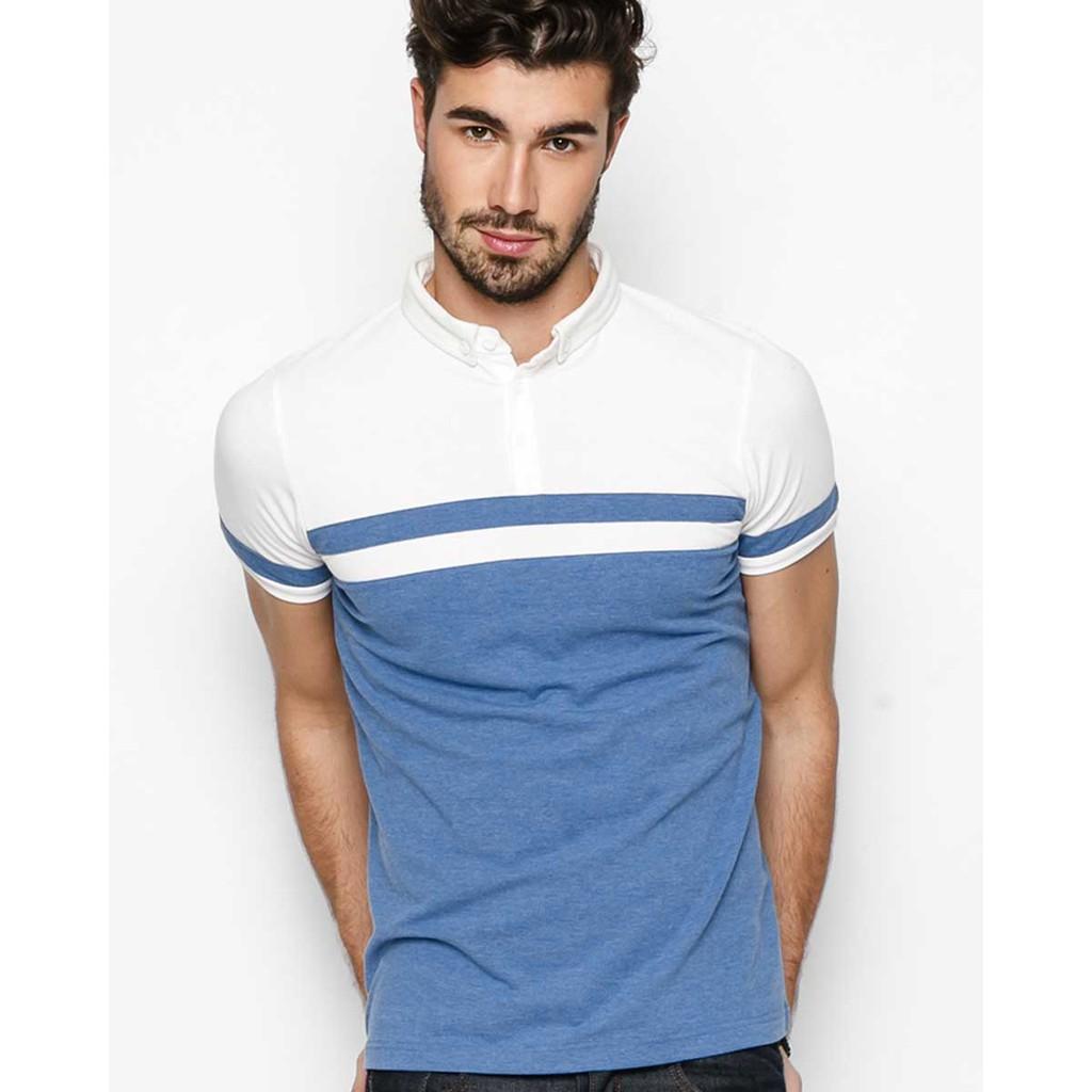 Áo Thun Nam F2 Cotton Có Cổ Xanh Dương TC163