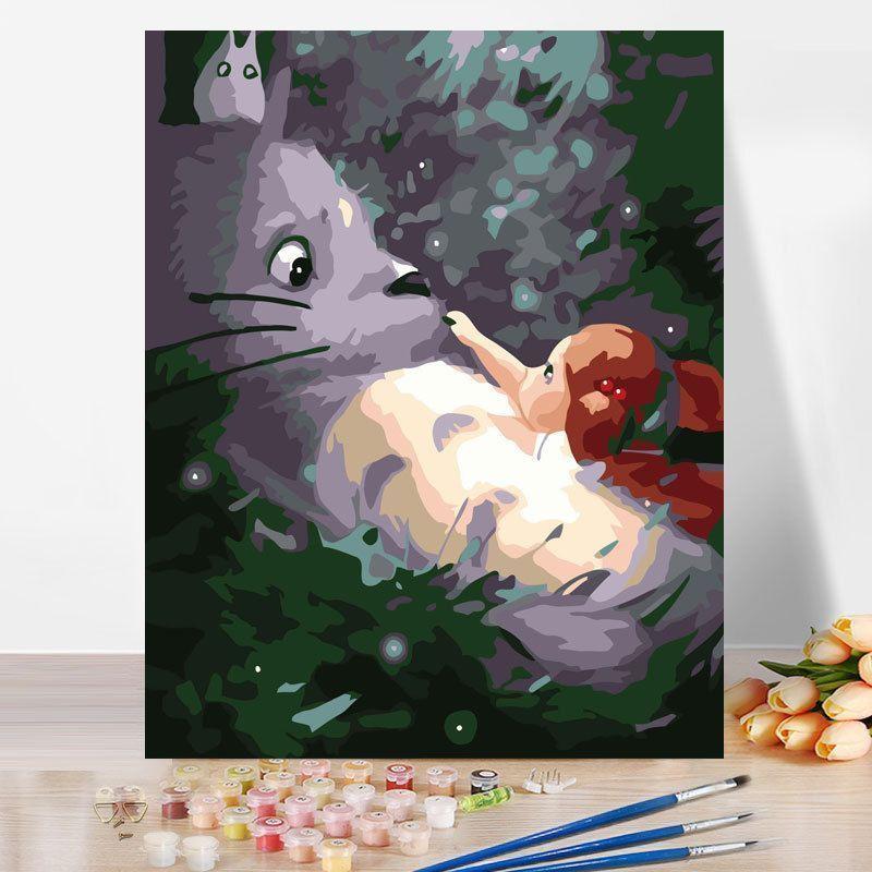 Tranh tô màu sơn dầu số hóa Totoro và Mei - My Neighbor Totoro - Spirited away - Your Name - Cá Voi Xanh - 40x50cm