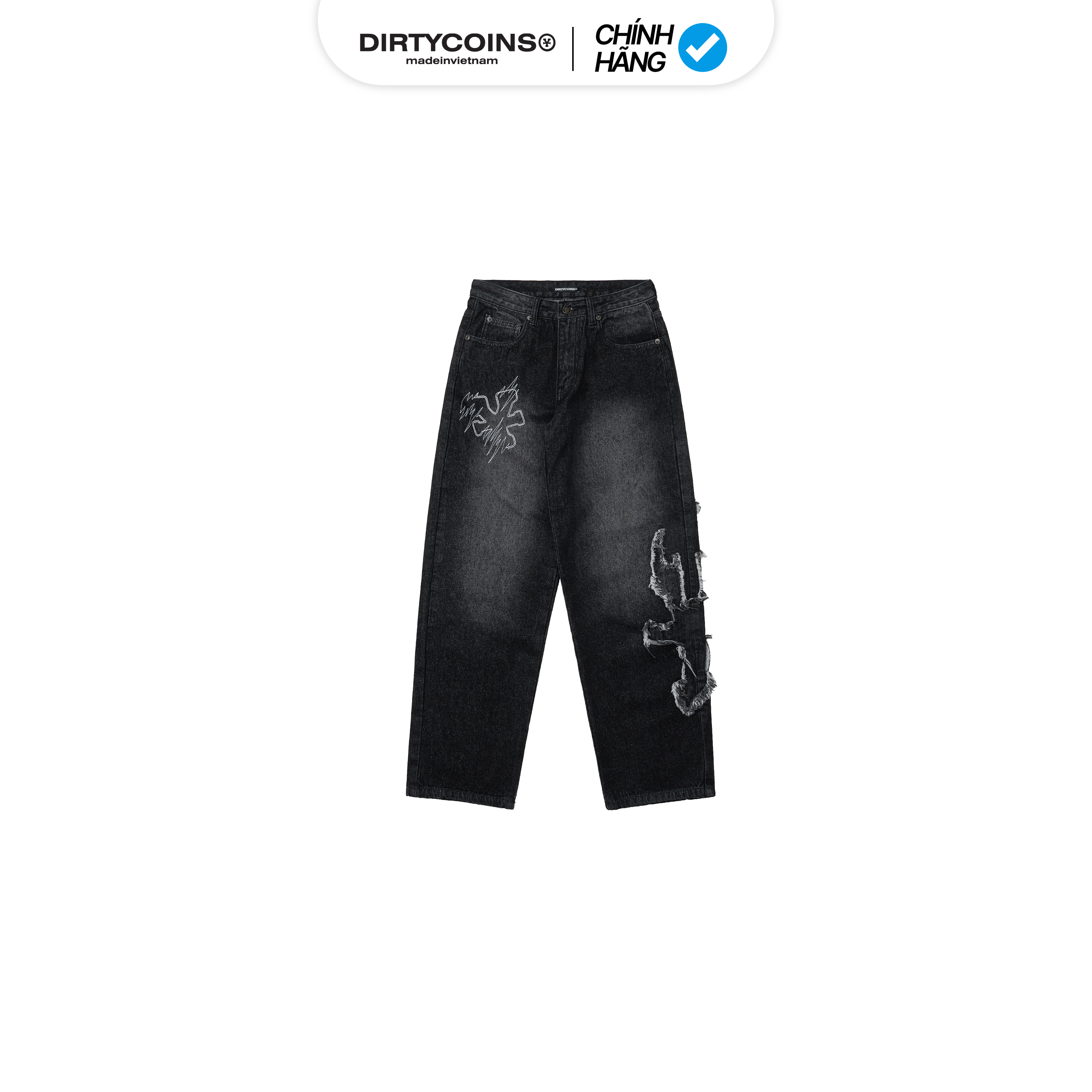 Quần DirtyCoins Flame Wash Relaxed Denim Pants Black