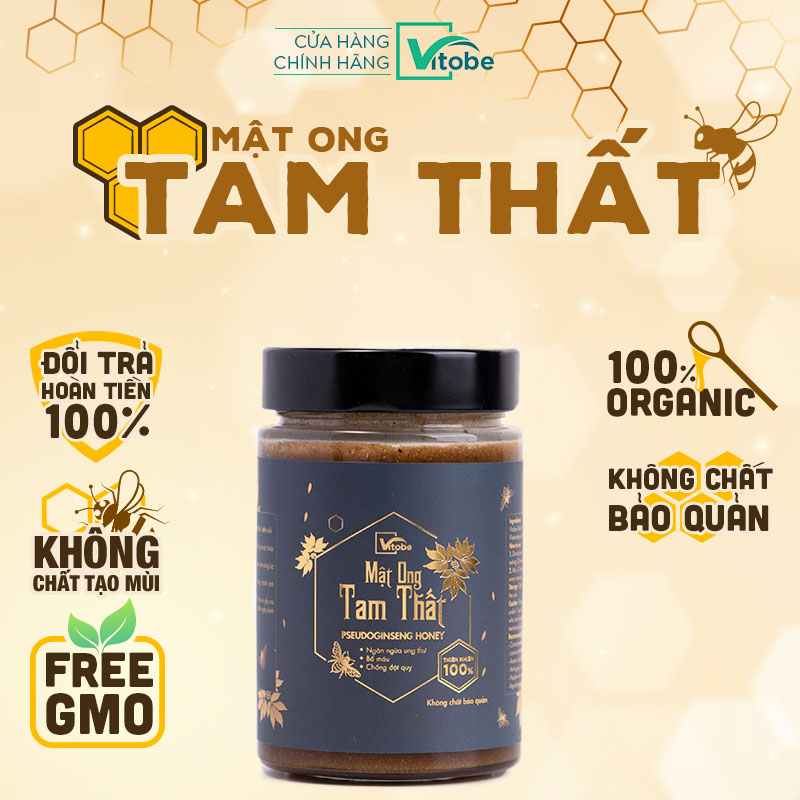 Mật Ong Tam Thất Bắc Vitobe (560gr) - Hữu cơ 100%, (Mua 1 Tặng 1)