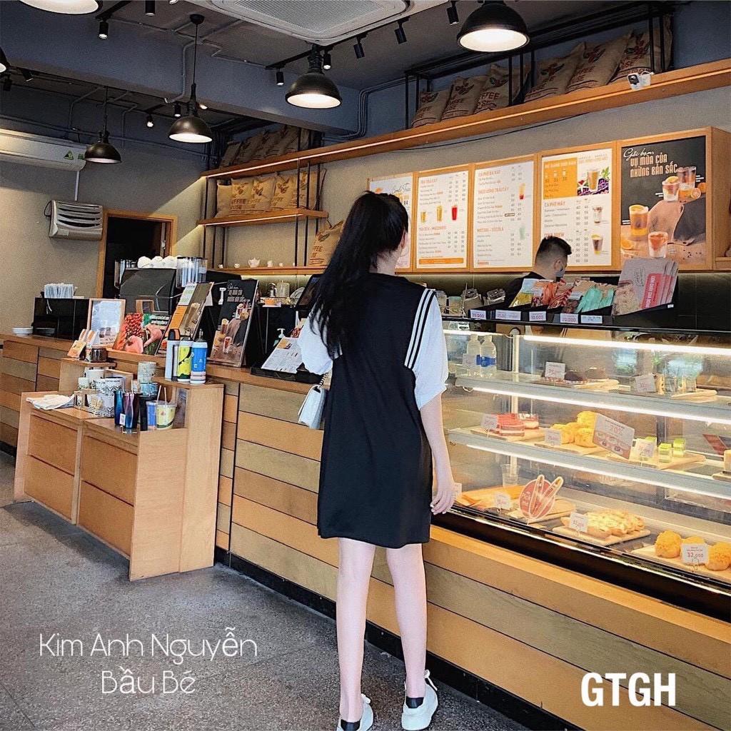 Đầm nữ phối tay lỡ bo viền chất đũi - bầu bí bon chen thoải mái