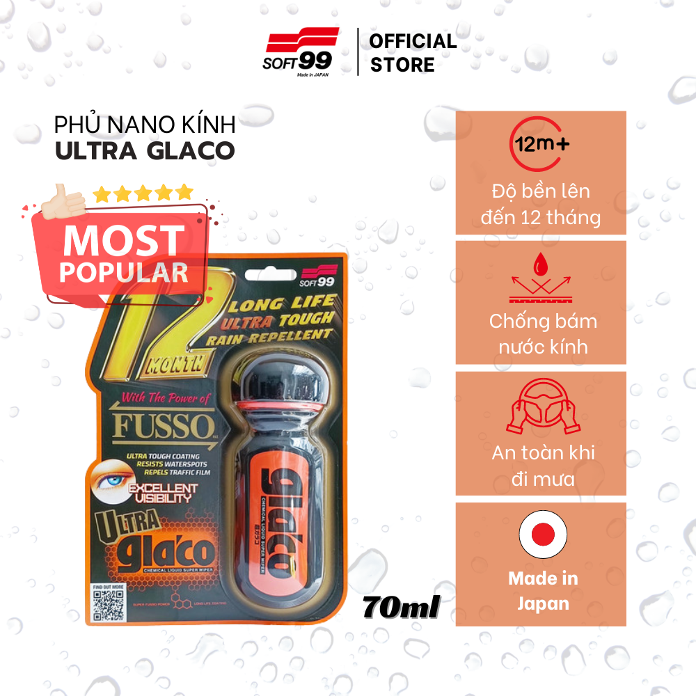 Phu Nano Kinh, Chông Bam Nươc Trên Kinh Ô Tô Soft99 Ultra Glaco G - 19 70Ml, Đô Bên 12 Thang - Phủ Nano 6 - 12 Tháng G - 19