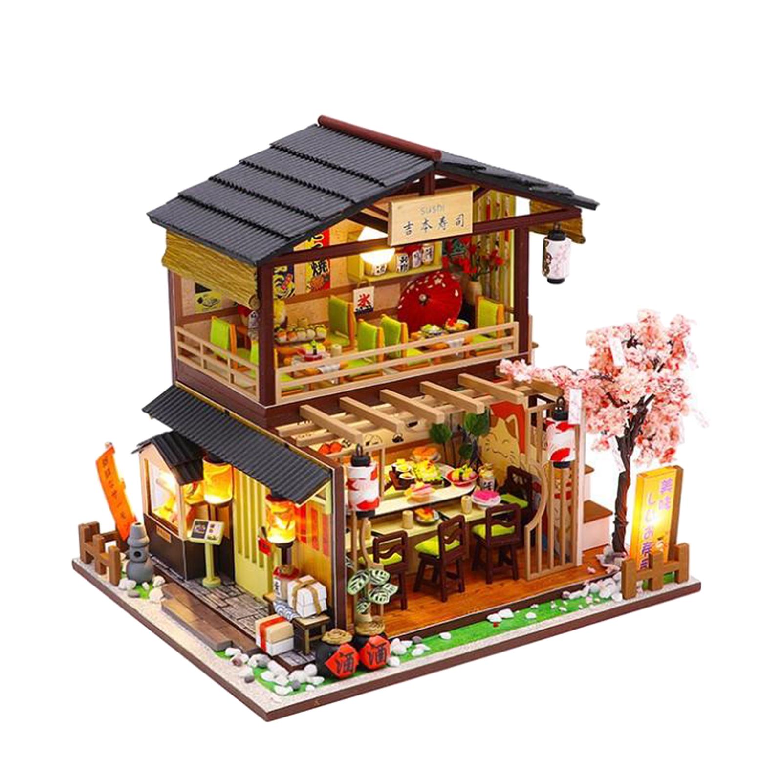DIY Miniature Dollhouse Kit with Furniture & LED Light Warm Sushi Shop Gifts